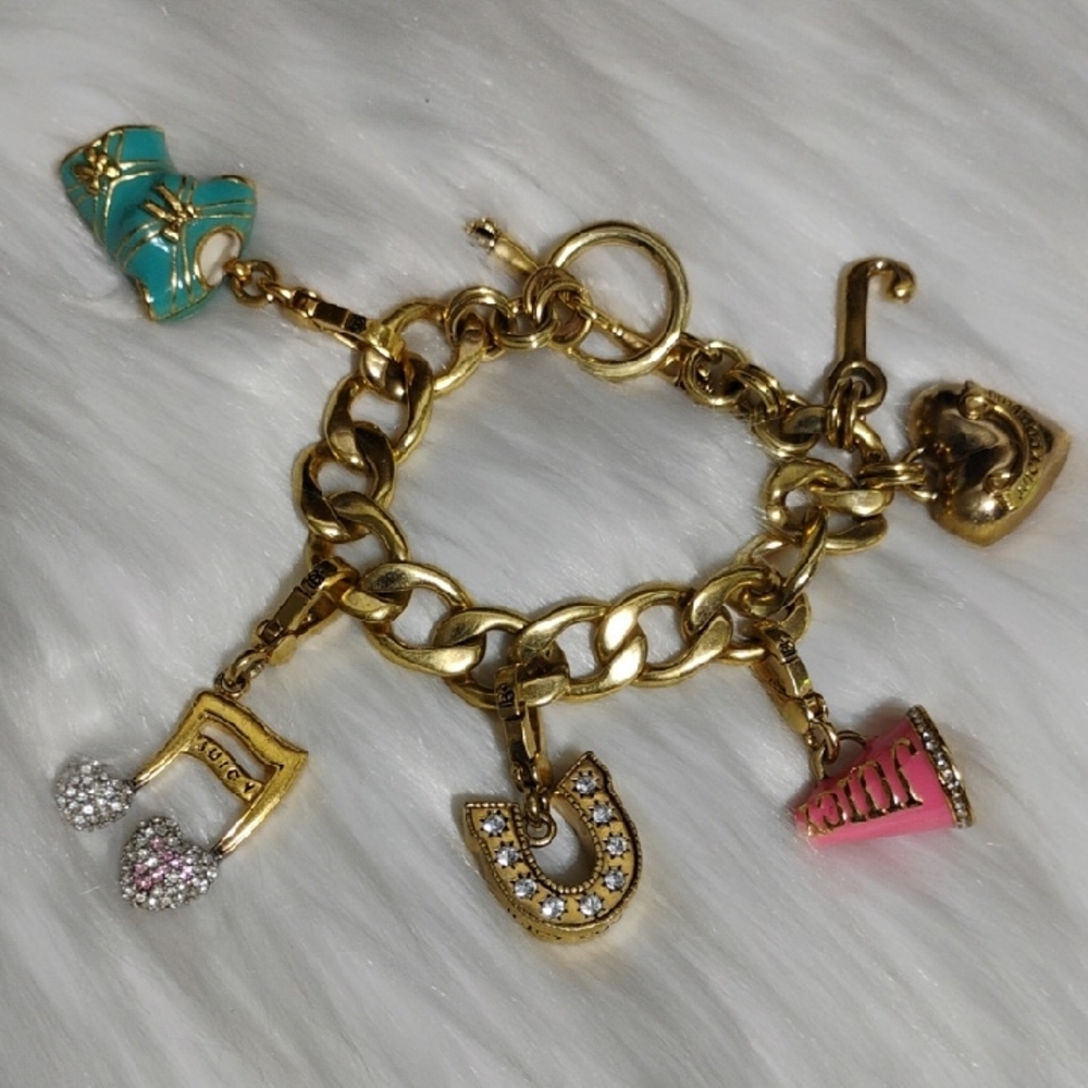 SALE! Juicy Couture Gold-Tone Charm Bracelet with Turquoise & Pink Accents